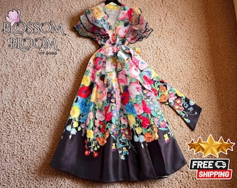 Vestido largo bohemio floral/Elegante verano para mujer/Falda fluida primaveral/Atuendo para vacaciones en la playa/Aspecto bohemio chic para jardín