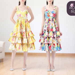 Summer Floral Ruffle Maxi-Dress | Elegant Bohemian Sundress | Stylish & Relaxed Tiered Ruffles | Beach Party Event Outfit
