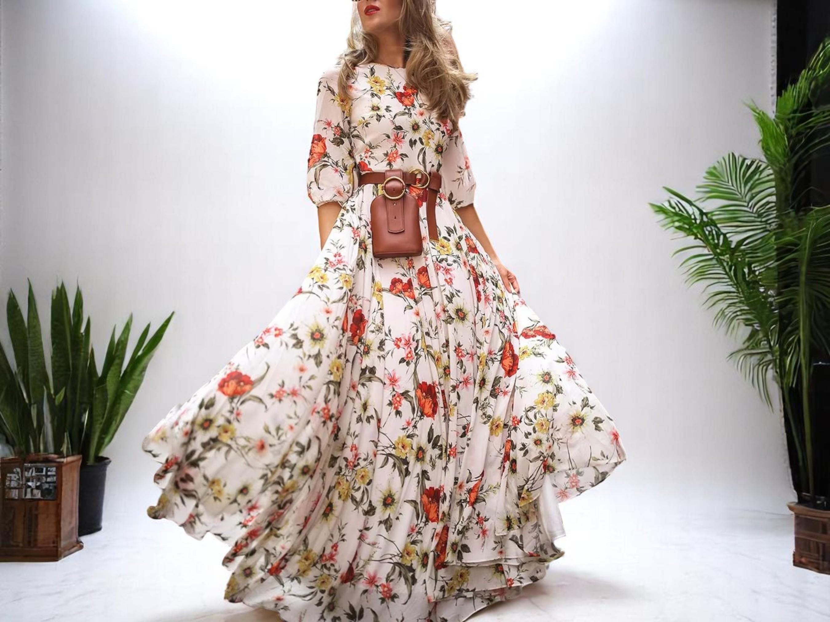 Floral Print Maxi Dress for Women | Elegant Long Sleeve O-neck Dress | Office Lady Fashion Mujer 2023 - Etsy Israel Floral Print Maxi Dress for Women | Elegant Long Sleeve O-neck Dress | Office Lady Fashion Mujer 2023 - Etsy Israel