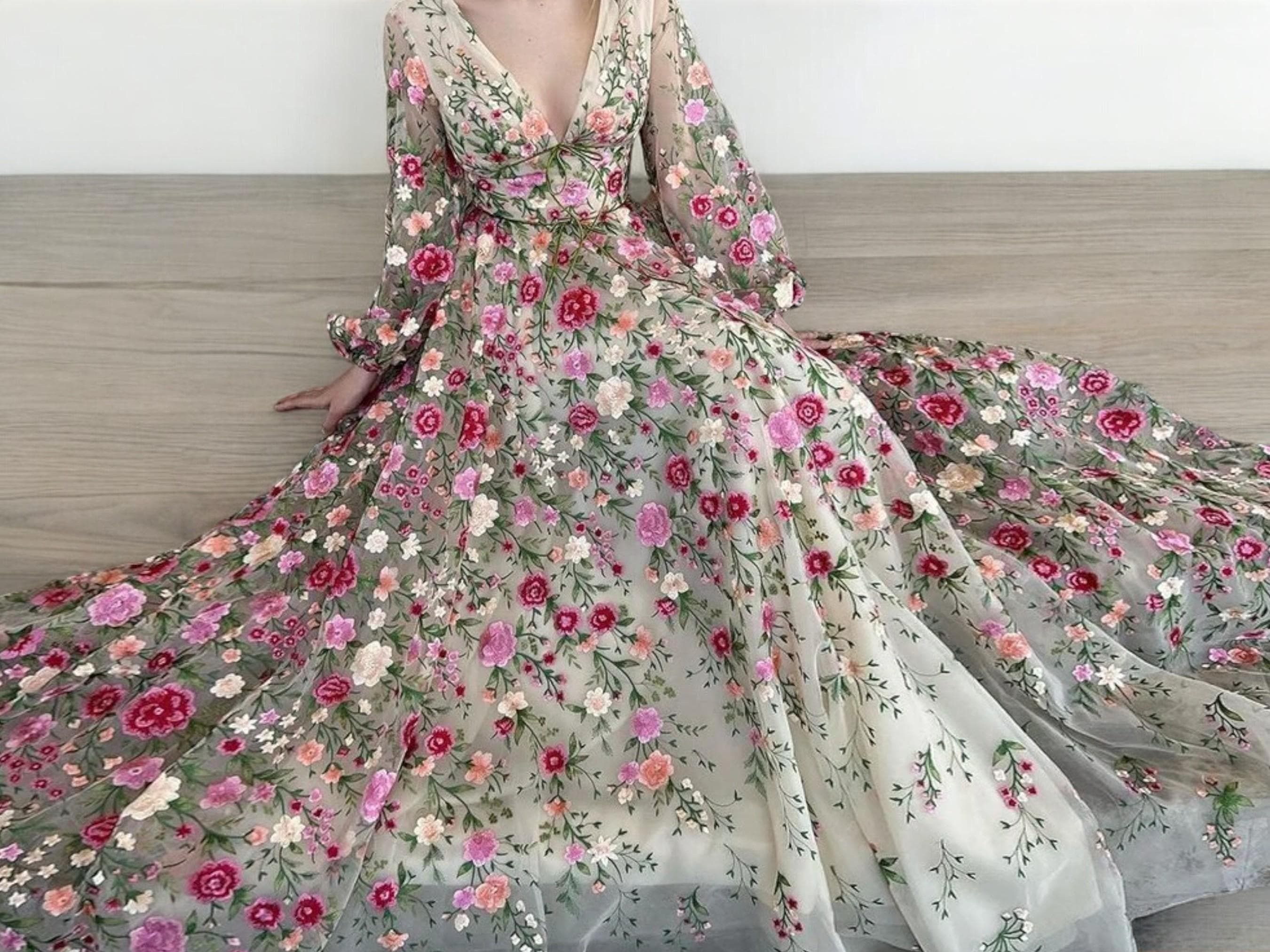 Floral Loose Prom Dresses | Stylish Long Sleeve Gown | Fashionable Formal Attire - Etsy Floral Loose Prom Dresses | Stylish Long Sleeve Gown | Fashionable Formal Attire - Etsy