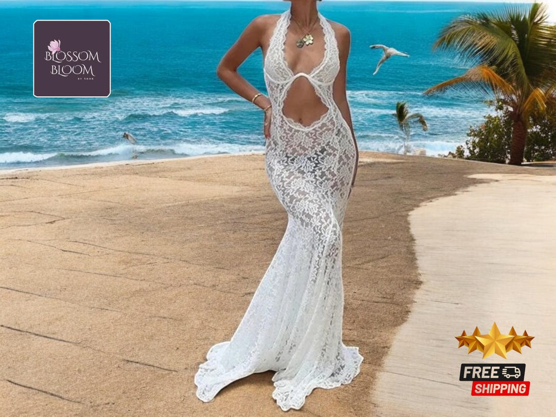 Sexy Floral Print Lace Up Backless Halter Beach Dresses main image 1