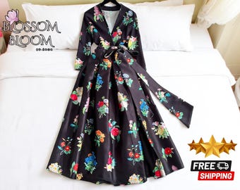 Summer Boho Maxi Dress | Elegant Floral Long | Cozy Evening Gown | Style Palace Print Outfit | Thick One-Piece Party Design