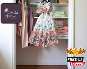 Floral Lace Midi Dress | Elegant Flower Embroidery | Hollow Out Design | Women's Summer Short Sleeve | Retro Evening Wear Party