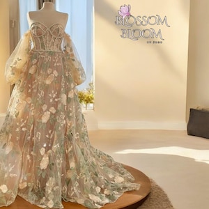 花柄ロングスリーブプロムガウン | オフショルダースタイルドレス | フォーマルイベントの服装 | レディースファッション