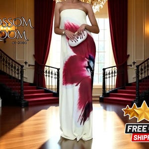 Strapless Floral Maxi Dress | Off-Shoulder Beach with Waist Belt | Elegant Backless Long Skirt | Summer Robe Resort Style
