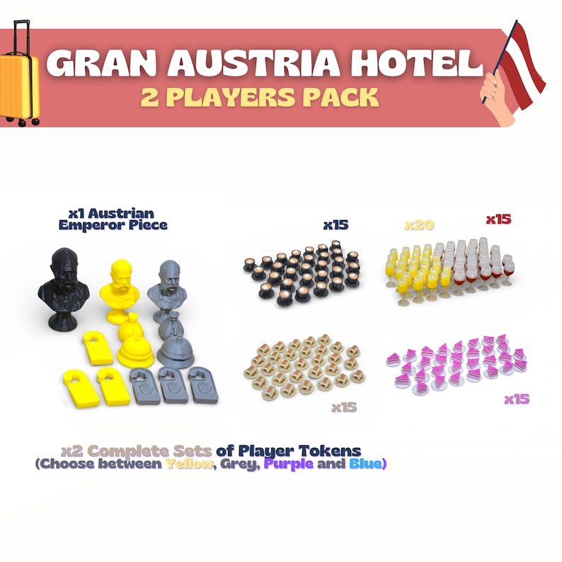 Grand Austria Hotel Deluxe Upgrade | 170 Pieces | Let's Waltz Expansion Tokens | 3D Printed 2 PLAYERS PACK