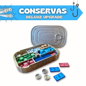 Conservas Board Game Upgrade Kit | 33 Pieces | Storage Can & Cash Tokens | 3D Printed