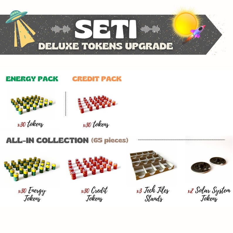SETI Brettspiel Deluxe Upgrade | 65 Stück | 3D gedruckte Token & Tile Ständer Bild 3