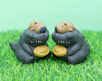 Chubby Alligator & Capybara / Crocodile / Capybara / Garden gift / Figurine and knick knack / Desk pet / Zisha / Tea pet