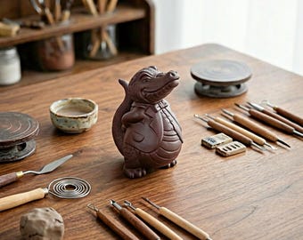 Handmade Clay Gentleman Alligator / Handcrafted Yixing Purple Clay / Kongfu Tea Tea-Pet / Alligator Sculpture