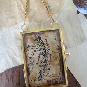 Mini dipinto ad acquerello – Mappa della Terra di Mezzo, Gran Burrone, Il Signore degli Anelli, cornice in ottone, decorazione cottagecore