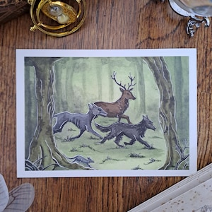 Animaux magiques de la forêt - Mini impression A6 - Art de créatures mystiques - Illustration fantaisiste de la forêt - Décoration murale fantastique