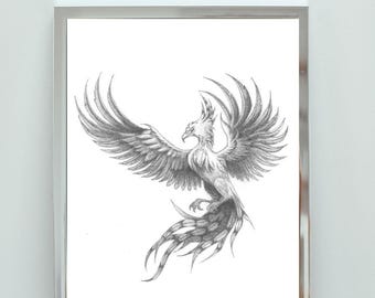 DIGITAL PRINT - Pencil drawing Phoenix - Phoenix art