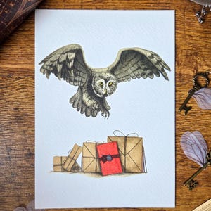 A5 print owl collecting mail handsigned - owl, owlpost - Wizard World