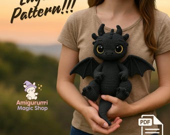 Patrón PDF de amigurumi de dragón de ganchillo, juguete de peluche de fantasía DIY, instrucciones fáciles en inglés para principiantes para un regalo hecho a mano.