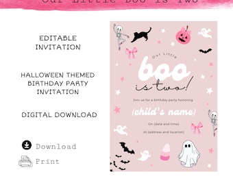 BEARBEITBAR | Geburtstagseinladung | Halloween-Thema | Unser Little Boo ist Zwei