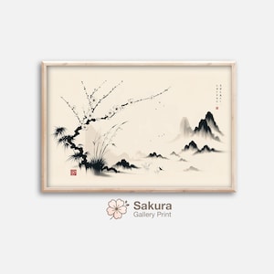 Asian landscape downloadable wall art painting decor Chinese brush painting Chinese idiom saying Asian lucky painting lucky Asian decor, 244