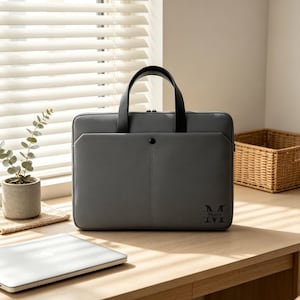Custom Engraved Slim Laptop Bag Gift|Personalized Monogram PU Water Resistant 14/15 In Computer Tote Graduation Birthday Corporate Groomsman