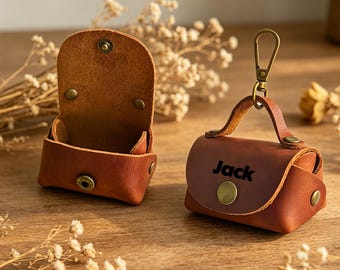 Personalized Genuine Leather Mini Coin Purse, Custom Name Engraved Tiny Leather Pouch, Handmade Vintage Keychain Wallet, Unique Gift