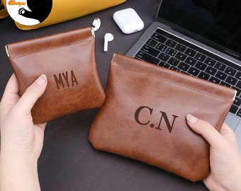 Personalized Leather Travel Cable Organizer, Custom Tech Organizer for Cables Mouse Charger Bag,Engraved Cable Bag Storage,Cord Holder,Gifts