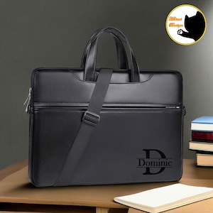 Gepersonaliseerde leren laptoptas, aangepaste naam messenger bag aktetas, leren laptoptas, graveer eerste computerkast, cadeau voor hem, 15,6"