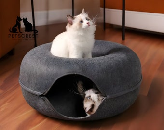 Donut Cat Bed, Wool Cat Bed Tunnel, Cat Pet House, Cat Furniture, Circle Pet Bed, Beds for Pets, Natural Organic Bed, Cute, Handmade Cat Bed
