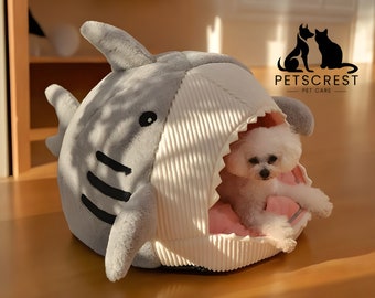 Shark Cat Bed, Plush Pet Bed Shark, Shark Cat House, Organic Shark Cat Cave, Soft Shark Kitten Bed, Cat Nest, Shark Cat House, Cat Lover