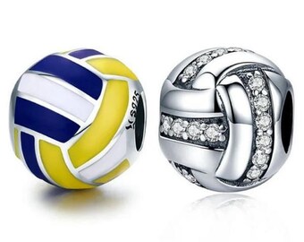 Charme de volley-ball de plage en argent sterling, charme en argent pour bracelet à breloques pour femmes, bijoux de volley-ball en argent, cadeau d’anniversaire de charme sportif,