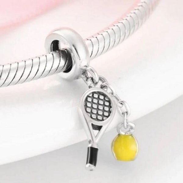 Tennis racket ball Women 925 Sterling Silver charm for bracelet tennis ball charm jewelry making DIY Women fit charm tennis player gifts