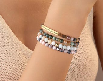 Bracelet personnalisé en pierre naturelle, bracelet personnalisé gravé, bracelet coordonné avec le nom du message, bracelet inspirant, cadeaux de Noël.