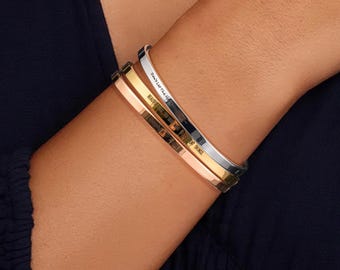 Custom Inspirational Quote Bangle,18K Gold Women's Bracelet,Engraved Affirmation Cuff Bracelet,DIY Engraved Name Bracelet,Personalized Gifts
