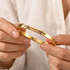 Custom Inspirational Quote Bangle,18K Gold Women's Bracelet,Engraved Affirmation Cuff Bracelet,DIY Engraved Name Bracelet,Personalized Gifts