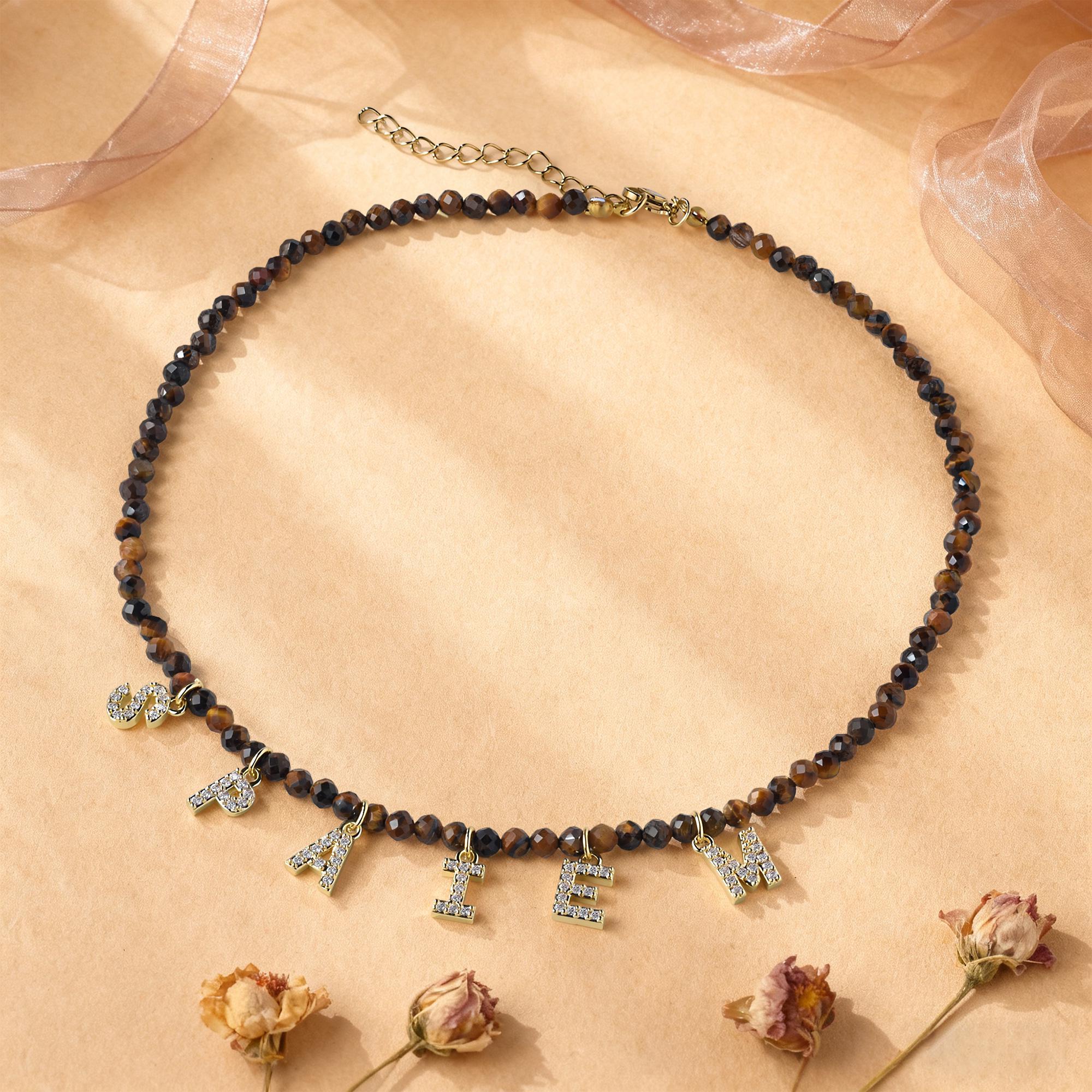 Personalized Semi-precious Beaded Name Necklace, Custom Letter Jewelry ...