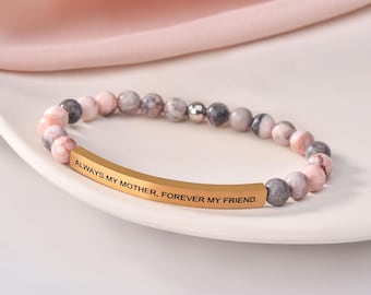 Bracelet en pierre personnalisé, bracelet à graver, bracelet de l&#39;amitié, bracelet coordonnée message, bracelet inspirant, cadeau d&#39;anniversaire pour elle.