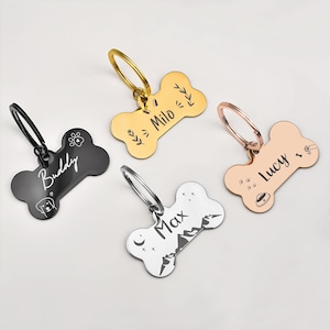 Engraved Bone Pet ID Tag: Custom Stainless Steel Dog Cat Tag