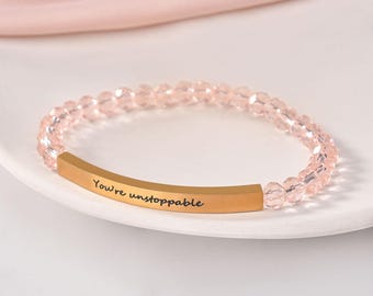 Bracelet plaque signalétique personnalisé, bracelet barre gravée, bracelet d&#39;amitié personnalisé, bracelet coordonné avec nom de message, bracelet inspirant