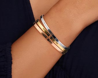 Custom Inspirational Quote Bracelet, Personalized Affirmation Bracelet, Engraved Gold Cuff Bracelet, Secret Message Bracelet, Gift for Her