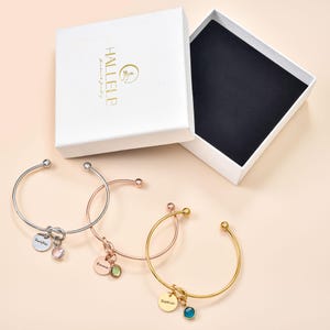 Sister Bracelets Birthstone Jewelry, Custom Birthstone Bangle, Engraved Name Bracelet, Birthday Gift Friendship Bangle for Women.
