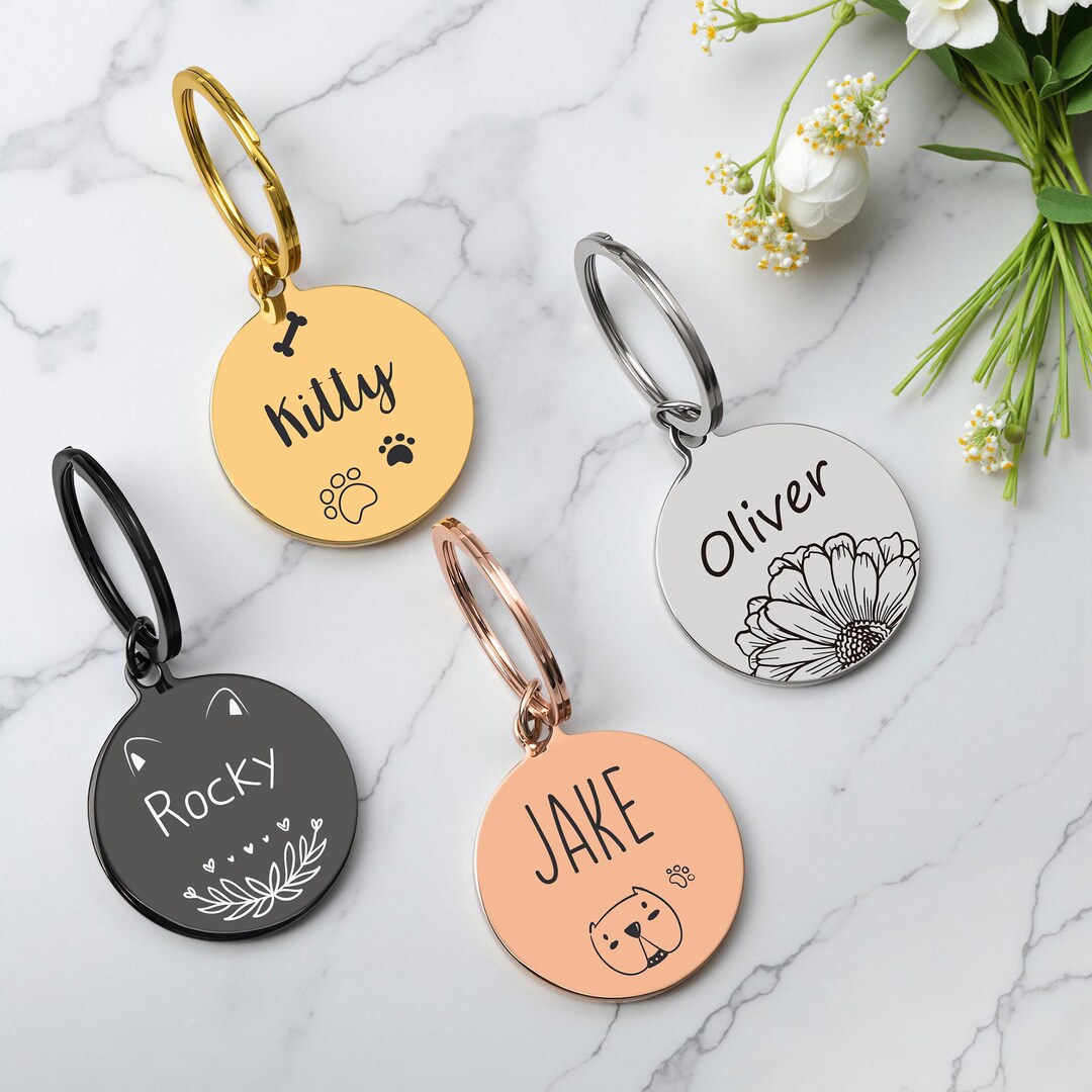 Personalized Pet ID Tag: Custom Engraved Stainless Steel Dog Cat Tag - Etsy