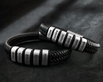 Bracciale In Pelle Da Uomo Personalizzato Con 1-5 Nomi - Foto 6