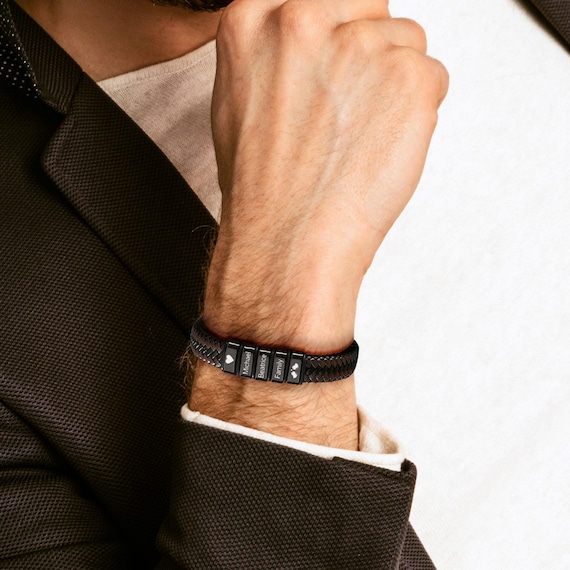 Kaululu Bracciale Pelle Uomo Personalizzato In Argento Con - Foto 6