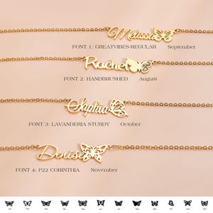 Custom Birth Butterfly Necklace, Personalized Name Gold Necklace, Twelve Months Butterfly Collection, Customized Birthday Gift, Gift for Mom