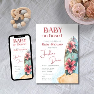 Baby On Board Baby Shower Invitation Template | Surf Beach Baby Shower Editable Invite | Editable Template |  Printable Invite