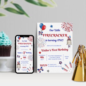 Firecracker Birthday Invitation, Miss Independent Birthday Invitation, Instant Download, 4Th Of July Birthday Invitation, Evite