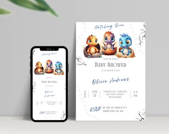 Hatching Soon | Oh Baby | Baby Showers | Dinosaur Baby Shower | We'Re Egg-Specting | Dinosaur Party | Instant Download | Digital Invite