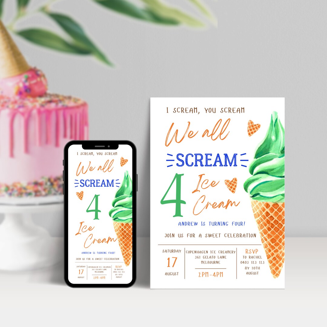 Te grito, gritas por helado, invitación de cuarto cumpleaños, invitación  digital, invitación imprimible, descarga instantánea, edita e imprime o  envía un mensaje de texto. - Etsy México, image size:1080x1080