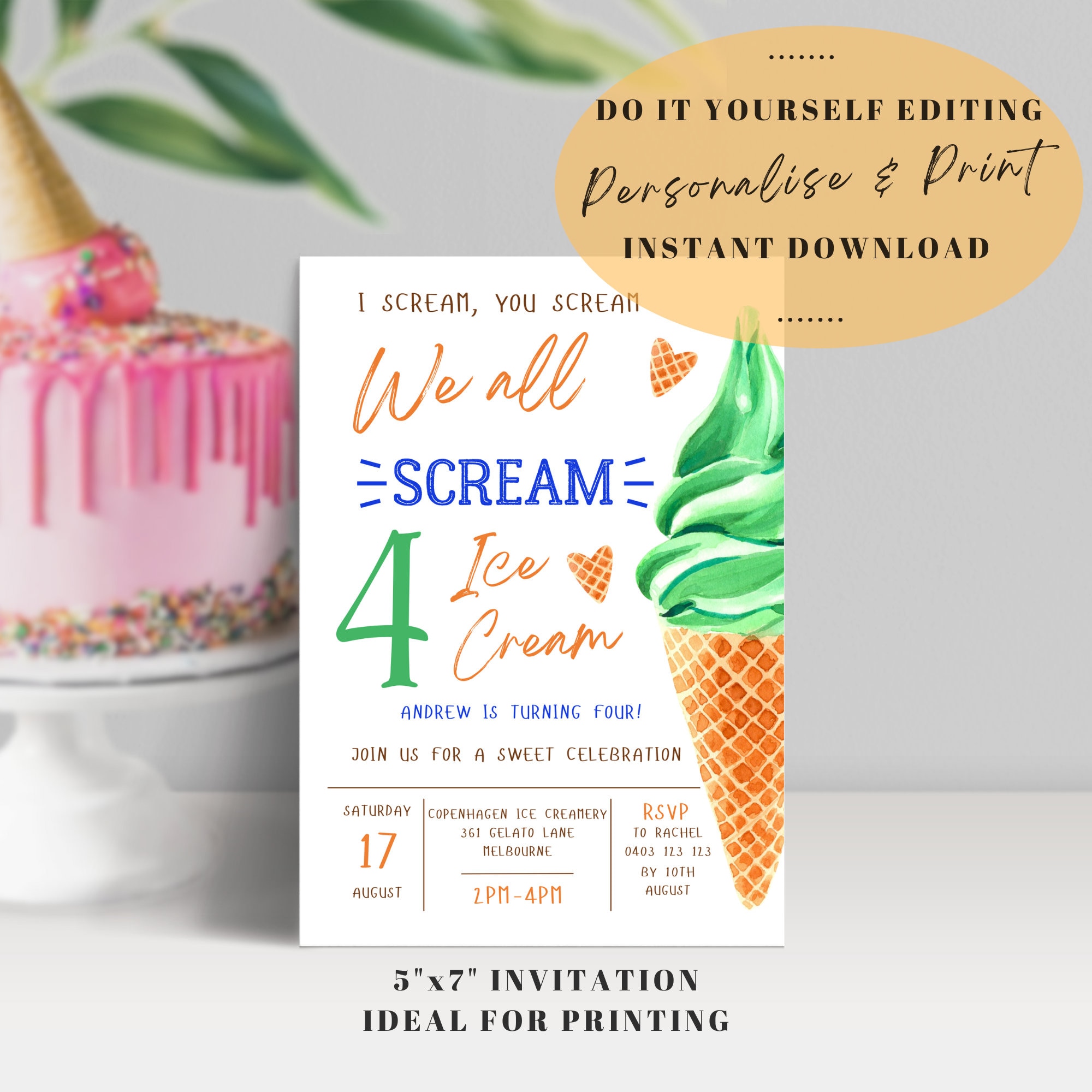 Te grito, gritas por helado, invitación de cuarto cumpleaños, invitación  digital, invitación imprimible, descarga instantánea, edita e imprime o  envía un mensaje de texto. - Etsy México, image size:2000x2000