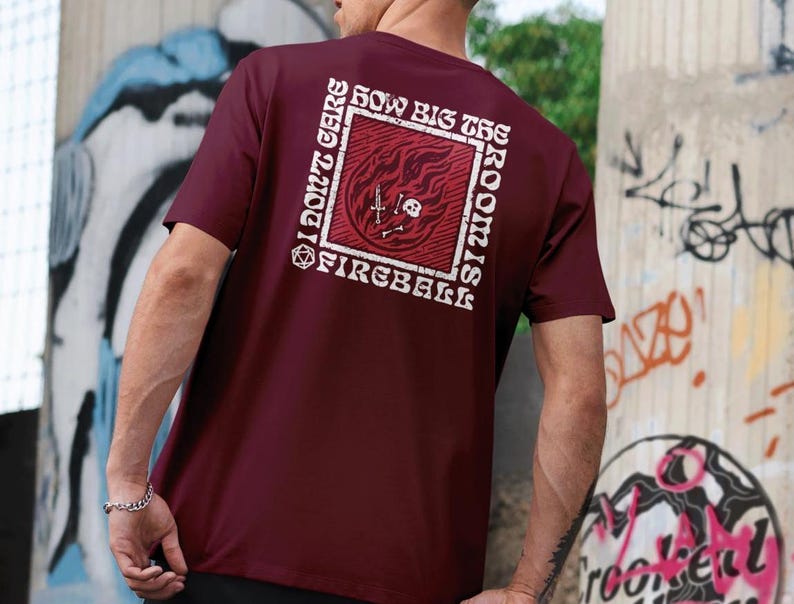 DnD Fireball T-Shirt: Funny Wizard Gift, Dungeons and Dragons Spell Maroon