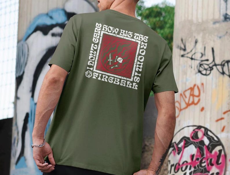 DnD Fireball T-Shirt: Funny Wizard Gift, Dungeons and Dragons Spell Military Green