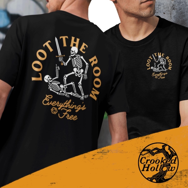 Camiseta de bolsillo "Saquea la habitación" de Dungeons and Dragons: divertida camiseta de DnD con bolsa de botín como regalo.